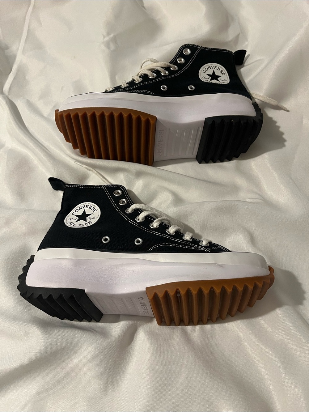 Converse Black White Platform Run Star Hike Sneakers with Gum Sole